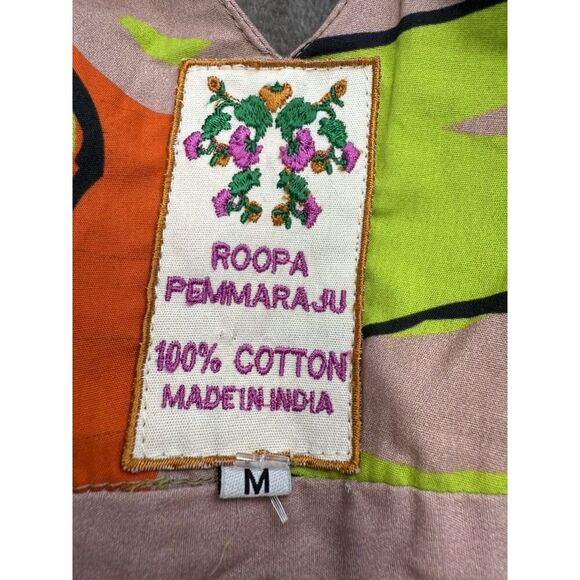 Anthropologie Nerida Midi Dress Medium Beaded V-Neck Colorful Print Cotton - Picture 13 of 14